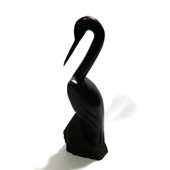 Hand Carved Natural Wood Tall Crane Stork Bird Figurine Vintage 11 in x 3 in - Picture 7 of 13